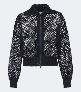 Cardigan in misto lino con paillettes | Brunello Cucinelli