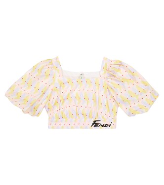 Printed puff-sleeve cotton crop top | Fendi Kids