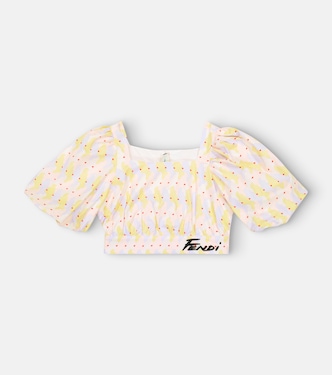 Printed puff-sleeve cotton crop top | Fendi Kids