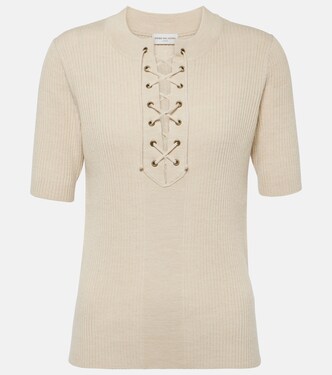 Lace-up ribbed-knit wool-blend top | Dries Van Noten