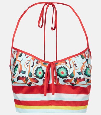 Printed halterneck cotton crop top | Dolce&Gabbana