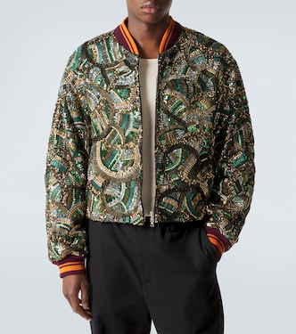 Embellished bomber jacket in green - Dries Van Noten | Mytheresa