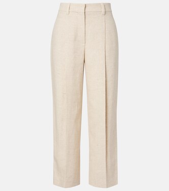 Pantalon ample raccourci en lin et soie | Brunello Cucinelli