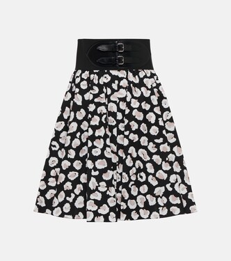 Mini-jupe en coton et cuir à fleurs | Alaïa
