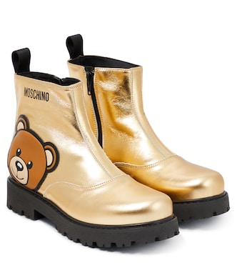 Teddy-detail metallic leather boots | Moschino Kids