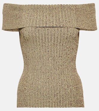 Ribbed-knit off-shoulder top | Ganni