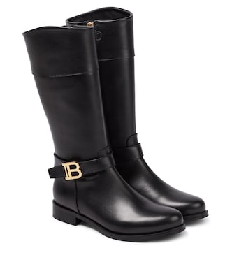 Logo leather boots | Balmain Kids