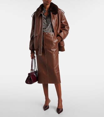 PRADA 本革 レザー フレアスカート ダークブラウン サイズ40 イタリア製 Leather pencil skirt in brown - Prada | Mytheresa