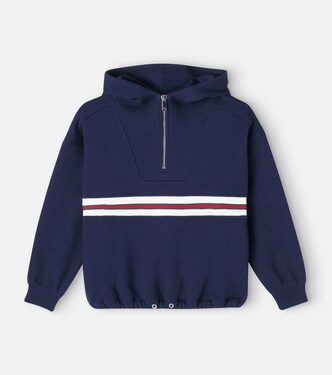 Web Stripe cotton half-zip hoodie | Gucci Kids