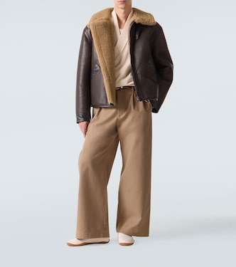 Shearling-lined leather jacket in brown - Lemaire | Mytheresa
