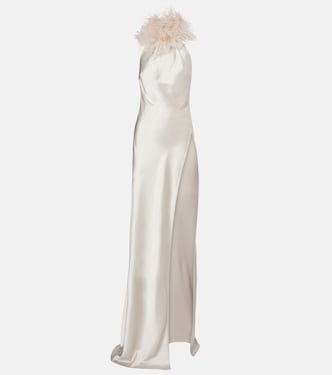 Jazzy feather-trimmed satin gown | The New Arrivals Ilkyaz Ozel