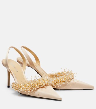 Floating Pearls 85 satin slingback pumps | Mach & Mach