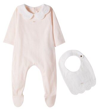 Baby embroidered cotton onesie and bib set | Chloé Kids