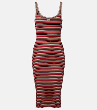 Abito midi in cotone a coste con logo | Prada