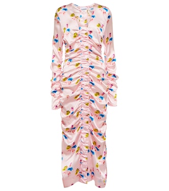 Floral silk-blend satin midi dress | Ganni