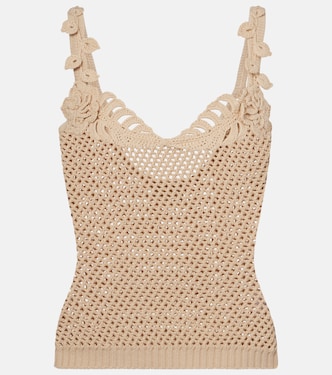 Crochet floral-appliqué cotton-blend top | Elie Saab