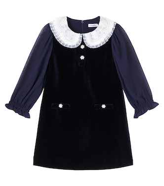 Lace-trimmed velvet dress | Self-Portrait Kids