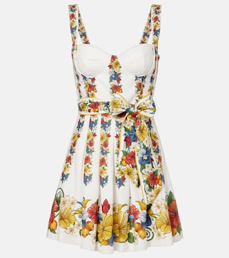 Floral pleated linen-blend minidress | Farm Rio