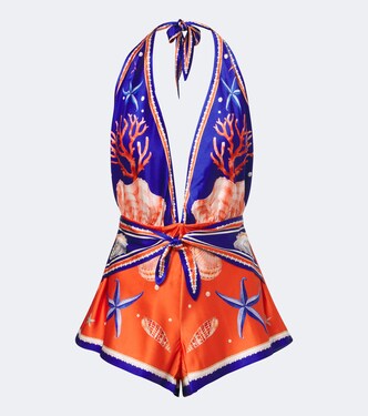 Ledda printed silk-blend romper | Retrofête