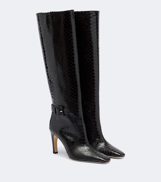 Raven croc-effect leather knee-high boots | Malone Souliers