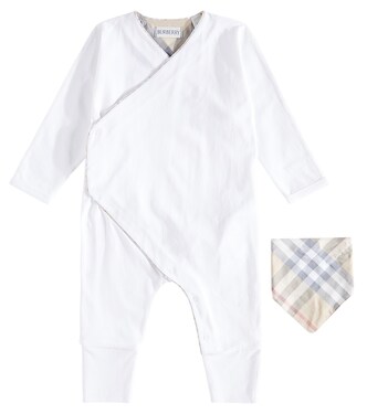 Baby cotton playsuit and bib set | Burberry Kids