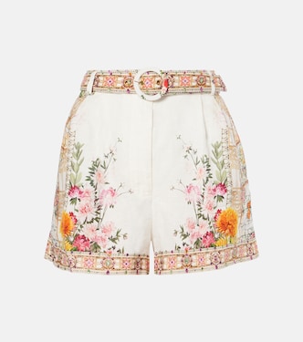 Floral high-rise belted linen shorts | Camilla