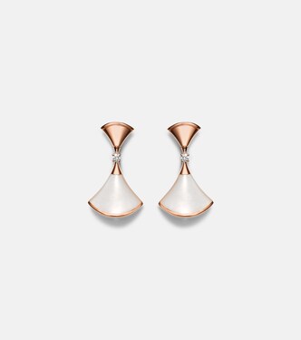 Diva's Dream 18kt rose gold drop earrings with diamonds and mother-of-pearl | Bvlgari