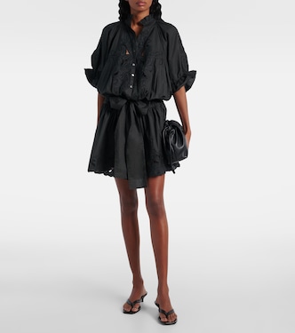 Embroidered cotton poplin minidress in black - Juliet Dunn