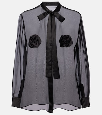 Camisa de seda transparente con aplique floral | Dolce&Gabbana
