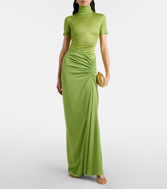 green fusion dress Green Bandhej Satin Kaftan Kurti, Women's Fusion Wear