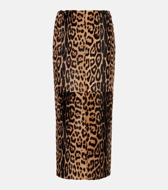 Elyse leopard-print shearling pencil skirt | Nour Hammour