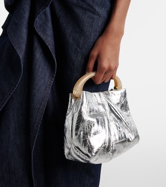 Crisp Mini metallic leather top-handle bag in silver - Dries Van