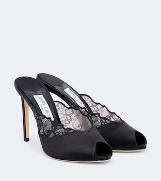 Brigitte lace-trimmed satin mules | Jimmy Choo