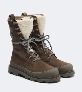 Vera shearling-trimmed suede lace-up boots | Moncler