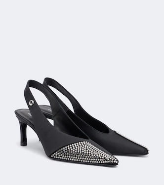 Crystal-embellished satin slingback pumps | Coperni