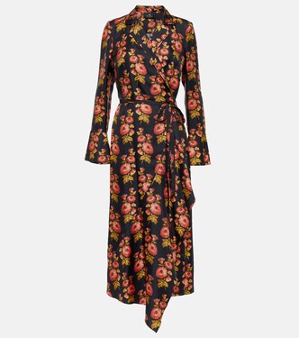 Robe portefeuille midi en soie à fleurs | Etro