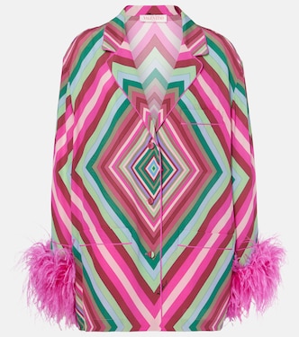 Rhombus 75 feather-trimmed crêpe de chine top | Valentino