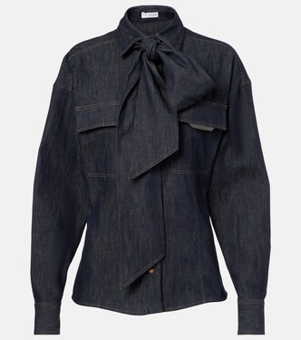 Bow-tie cotton blouse | Brunello Cucinelli