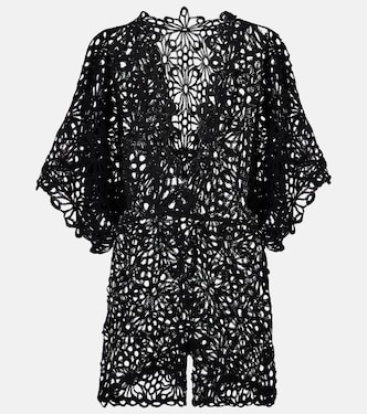 Floral open-knit romper | Norma Kamali