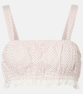 Marlowe lace-trimmed polka-dot cotton crop top | Posse