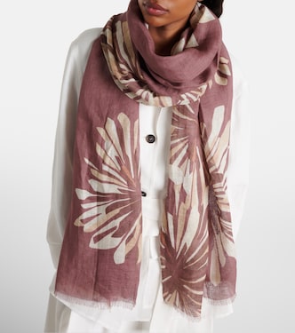 Floral linen scarf in red - Brunello Cucinelli | Mytheresa