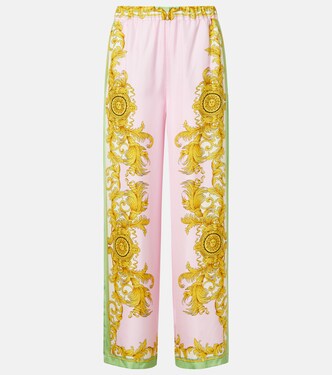 Printed silk twill wide-leg pants  | Versace
