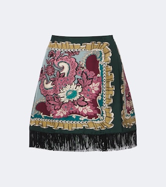 Foulard fringed printed silk miniskirt | La DoubleJ