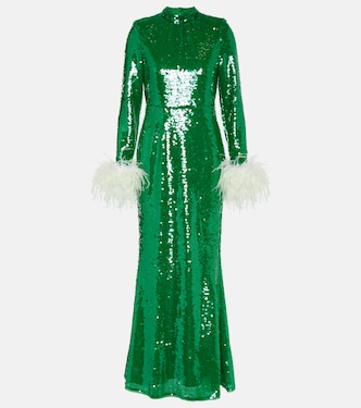 Robe mit Pailletten und Federn | Self-Portrait