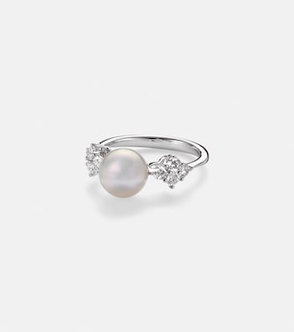 Bague en or blanc 18 ct à perles et diamants | Mikimoto