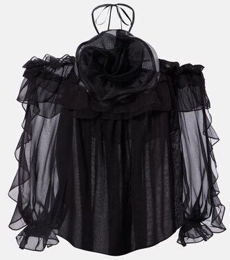 Top de tul de seda con aplique floral | Carolina Herrera