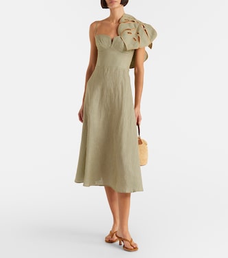 Striped Monstera linen midi dress in green - Farm Rio | Mytheresa