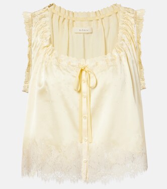 Toulouse lace-trimmed embroidered silk top | Dôen