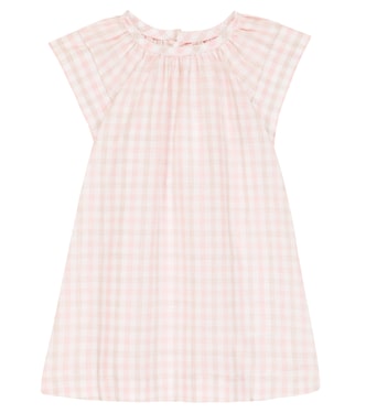 Checked cotton and linen dress | Bonpoint
