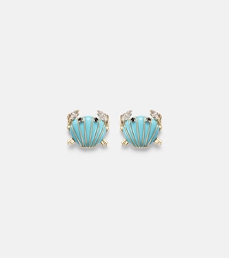 Crabe Coquillage 9kt gold earrings with gemstones | Yvonne Léon